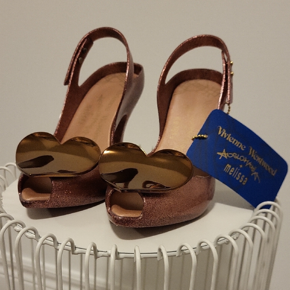 Vivienne Westwood Metallic Pink Heels with Gold Heart